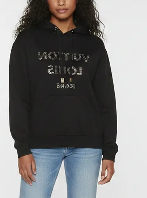 Louis Vuitton Black Logo Print Jersey Pullover Hoodie M