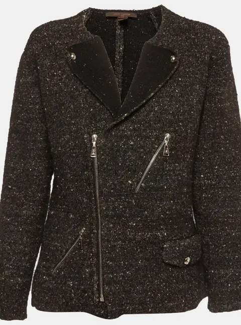 Louis Vuitton Black Tweed Asymmetrical Zip-Up Cardigan M