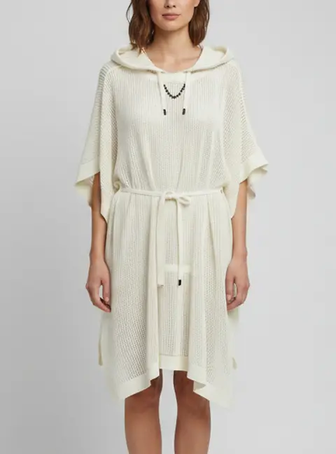 Louis Vuitton White Mesh Knit Hooded Poncho L