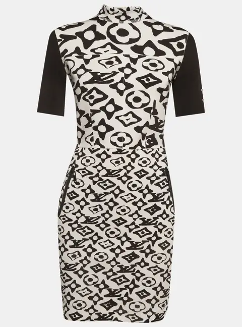Louis Vuitton x Urs Fischer Monochrome Monogram Neoprene Mock Neck Mini Dress M