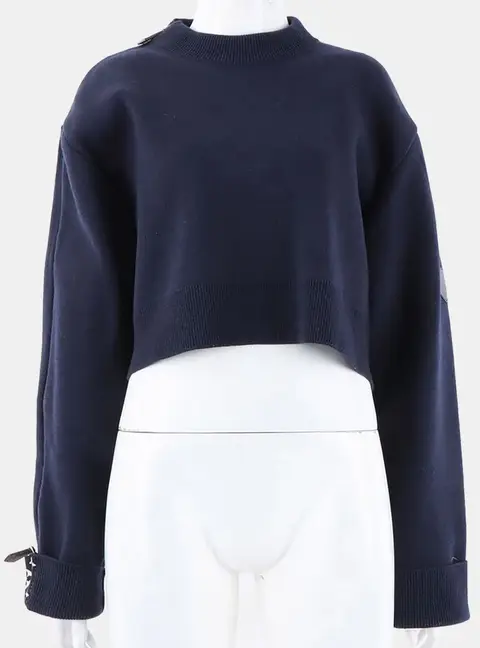 Louis Vuitton Navy Blue Cashmere/Cotton/Nylon/Wool Cropped Knit Size S