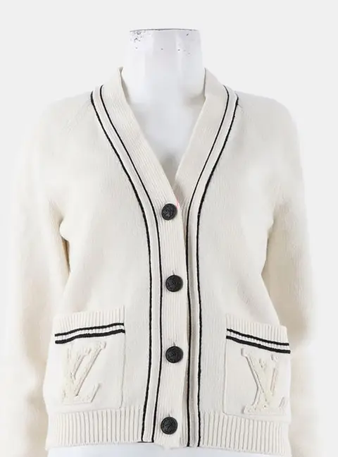 Louis Vuitton Ivory Wool Long Sleeved Cardigan Size S