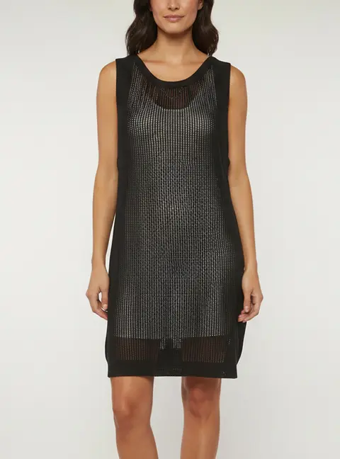 Louis Vuitton Black Crochet Knit Sheer Sleeveless Mini Dress XL