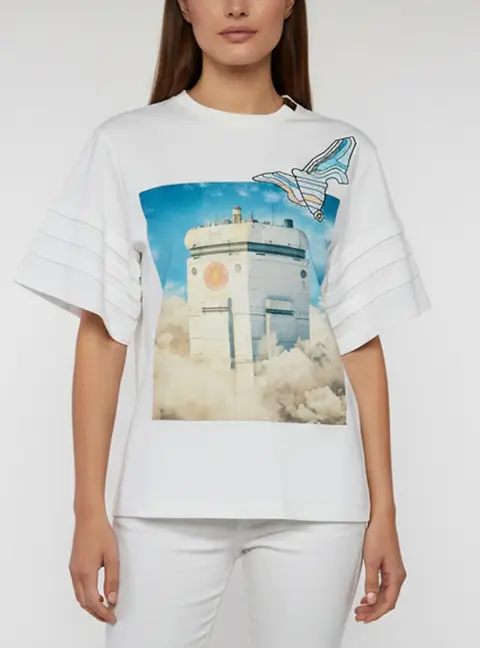 Louis Vuitton White Graphic Print Jersey "City in the Clouds" T-Shirt S