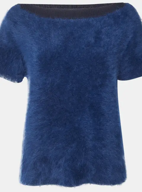 Louis Vuitton Navy Blue Wool Faux Fur Jumper M