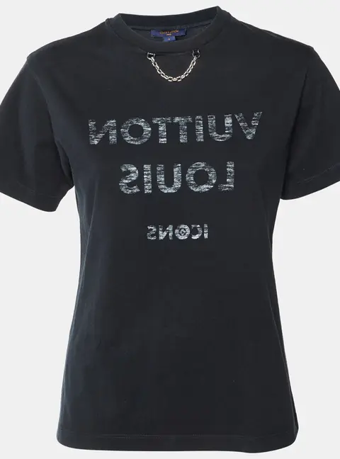 Louis Vuitton Black Logo Print Jersey Crewneck T-Shirt S