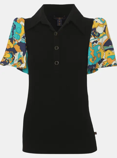 Louis Vuitton Black Wool Blend and Multicolor Flared Sleeves Tops M