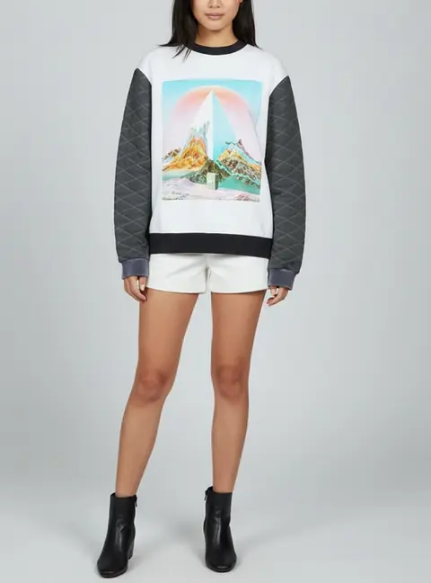 Louis Vuitton White Graphic Print Quilted Sleeved Sweatshirt M