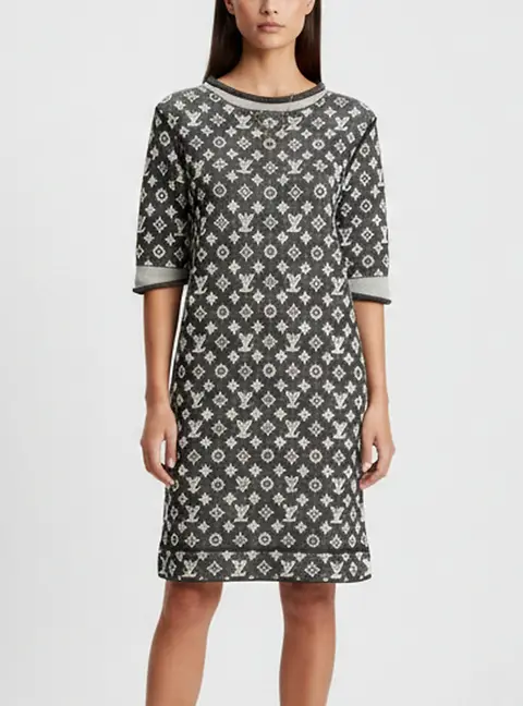 Louis Vuitton Grey Monogram Jacquard Knit Mini Dress M