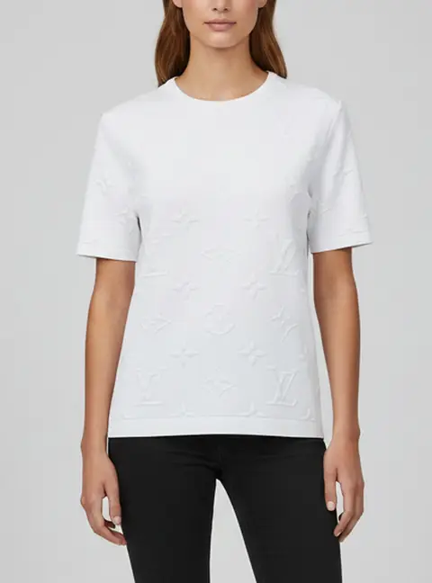 Louis Vuitton White 3D Monogram Knit Crew Neck Top S