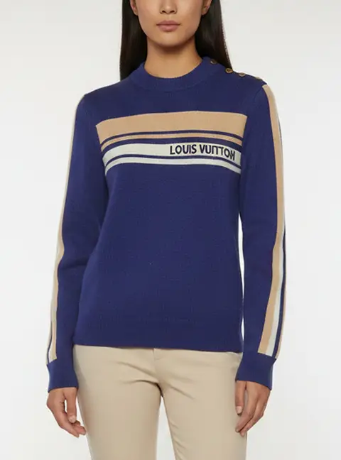 Louis Vuitton Blue Signature Intarsia Knit Cashmere Crewneck Pullover S