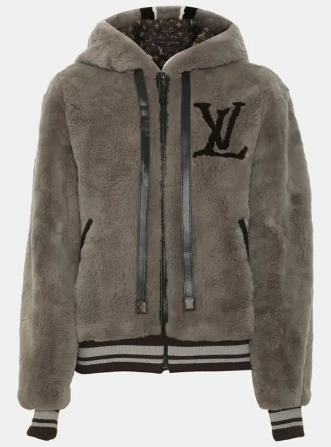 Louis Vuitton Grey Monogram Mink Fur Hooded Bomber Jacket S