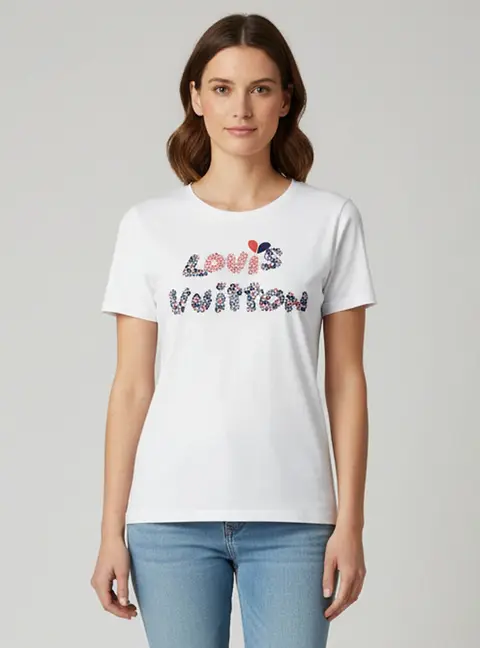 Louis Vuitton White Game On Heart Logo Graphic Jersey T-Shirt L