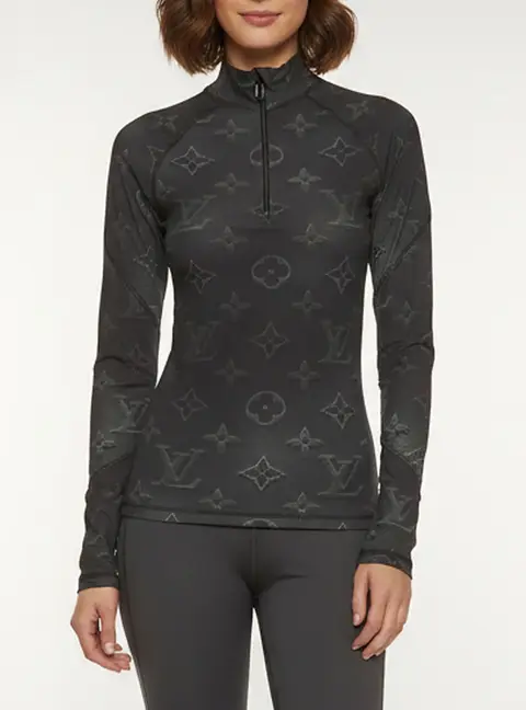 Louis Vuitton Black Monogram Print Technical Jersey Half-Zip Top XS