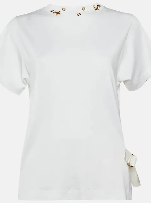 Louis Vuitton White Jersey Neck Detail Side Strap T-Shirt L