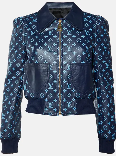 Louis Vuitton Navy Blue Monogram Leather Zip-Up Jacket M