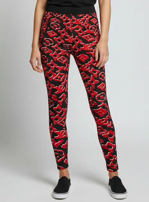 Louis Vuitton x Urs Fisher Red/Black Monogram Print Jersey Leggings M