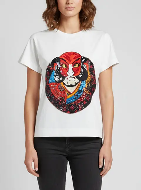 Louis Vuitton X Kansai Yamamoto Off White Kabuki Sequin Cotton Crewneck T-Shirt S