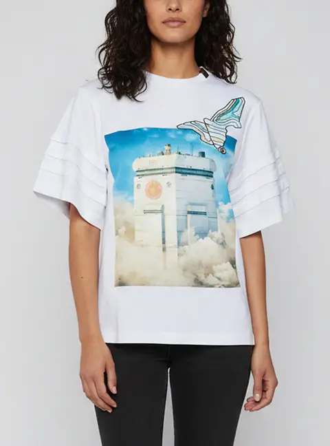 Louis Vuitton White Graphic Print Jersey "City in the Clouds" T-Shirt XS