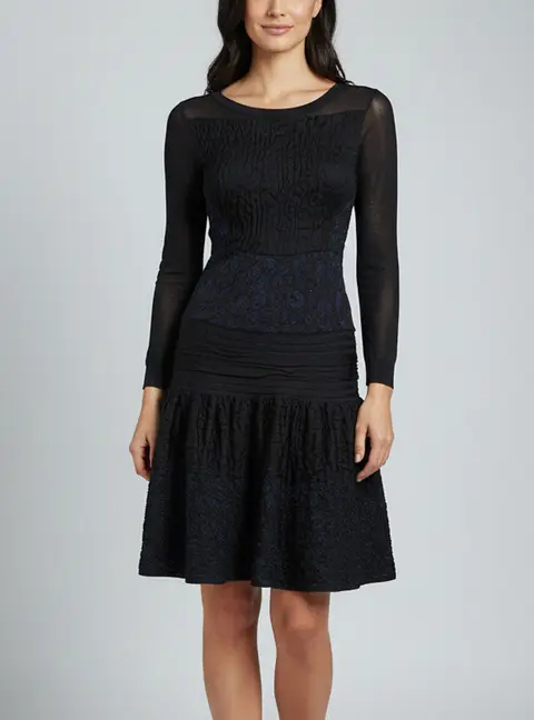 Louis Vuitton Black/Blue Crinkled Stretch Knit Drop Waist Mini Dress S