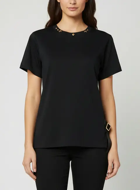 Louis Vuitton Black Jersey Neck Detail Side Strap T-Shirt S