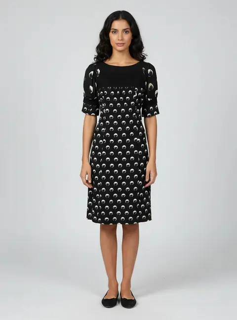 Louis Vuitton Black Printed Silk & Cashmere Paneled Shift Dress M