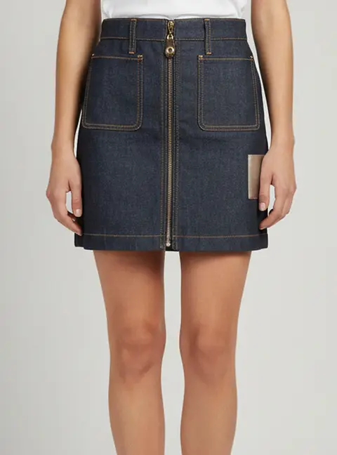Louis Vuitton Blue Denim Front Zip Mini Skirt XL