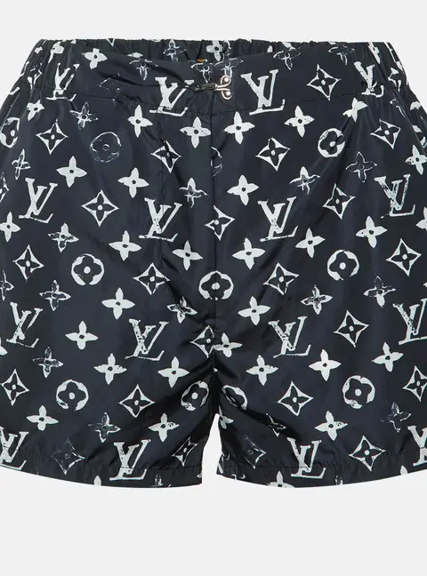 Louis Vuitton Black Stencil Effect Monogram Print Nylon Mini Shorts S