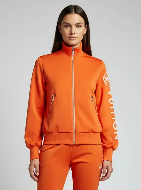 Louis Vuitton Orange Logo Print Jersey & Knit Bomber Jacket S