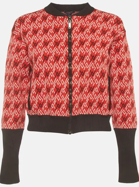 Louis Vuitton Red Geometric Monogram Knit Zip-Up Bomber Jacket M