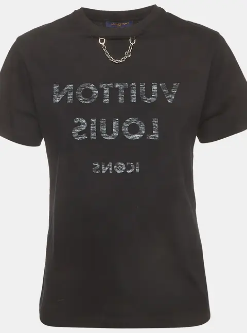 Louis Vuitton Black Reversed Logo Graphic Jersey T-Shirt S