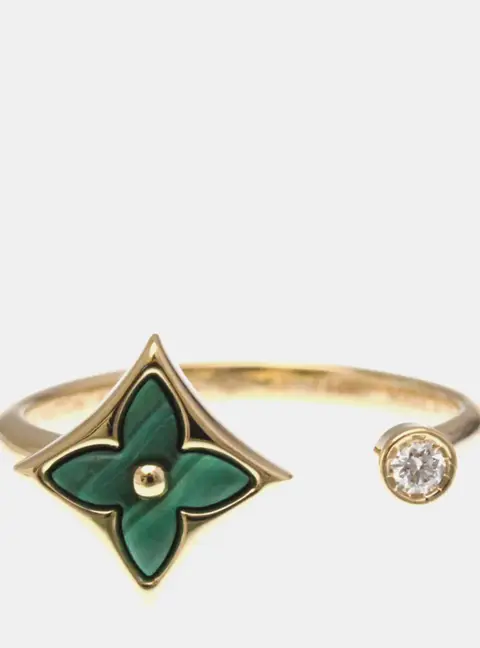 Louis Vuitton Color Blossom Star Mini Ring 18k Pink Gold Diamond Malachite EU 52.5