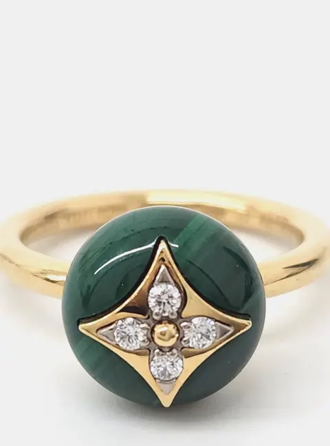 Louis Vuitton 18k Yellow Gold Diamond Malachite B Blossom Ring