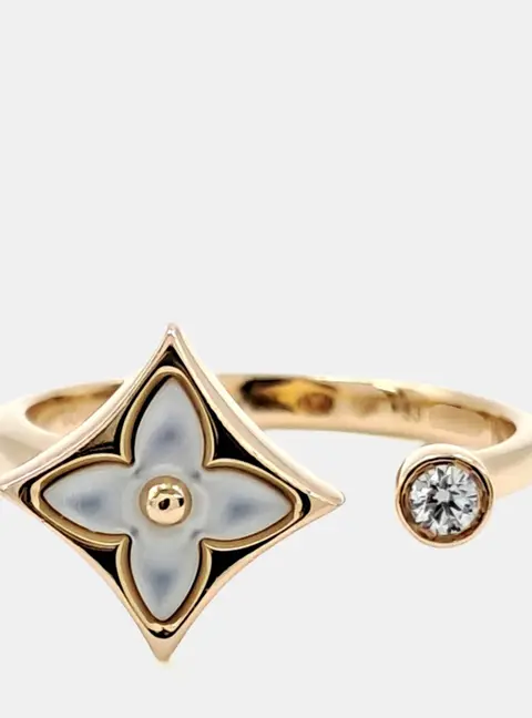 Louis Vuitton 18k Rose Gold Diamond Mother of Pearl Color Blossom Mini Star Ring EU 53