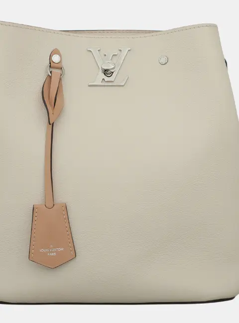 Louis Vuitton Lockme Bucket Bag MM Cream Grained Calfskin Leather Shoulder Bag