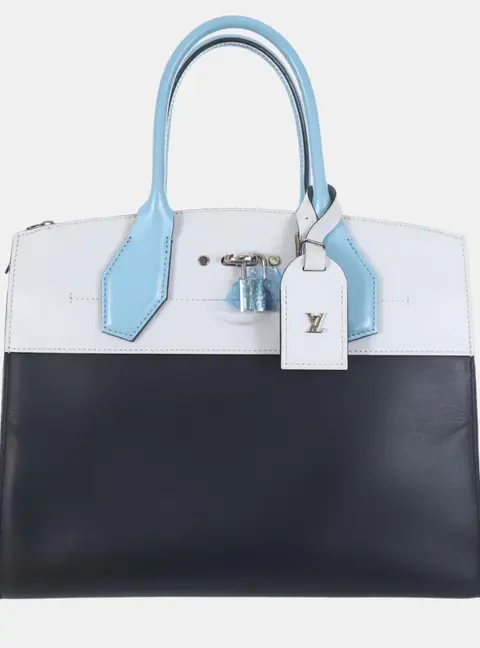 Louis Vuitton City Steamer MM Blue White Black Leather Top Handle Bag