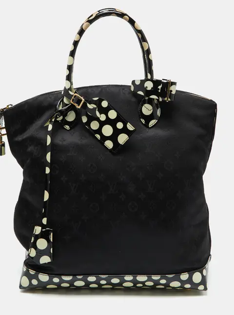 Louis Vuitton Black Monogram Satin Yayoi Kusama Dots Infinity Lockit Vertical MM Bag
