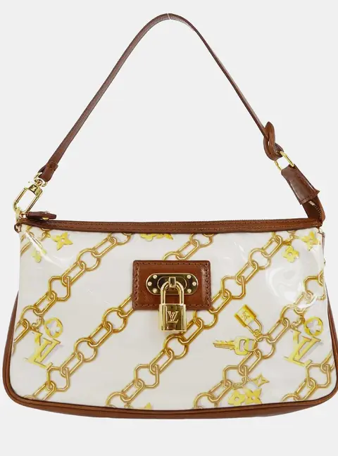 Louis Vuitton Brown Vinyl, Leather Pochette Accessoires Shoulder Bag