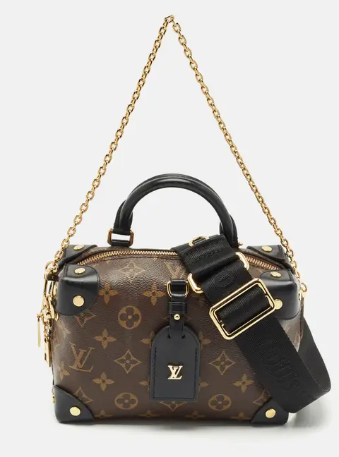 Louis Vuitton Petite Malle Souple Black Coated Canvas and Leather Satchel