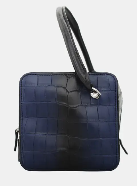 Louis Vuitton Square Bag Black Blue Alligator Leather Top Handle Bag