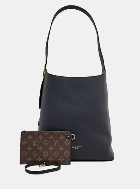 Louis Vuitton Low Key MM Black Mahina Calfskin Leather Hobo Bag