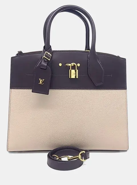 Louis Vuitton City Steamer MM Beige Brown Leather Top Handle Bag