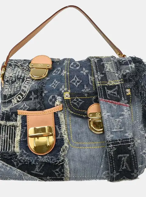 Louis Vuitton Postie MM Blue Monogram Denim Patchwork Satchel Bag
