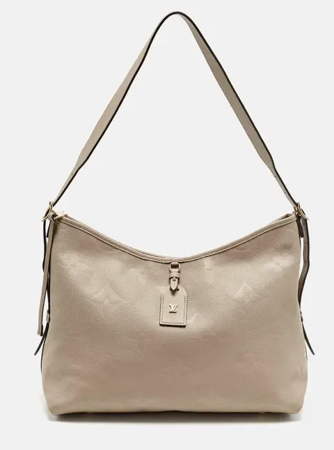 Louis Vuitton CarryAll MM Tourterelle Monogram Giant Empreinte Leather Hobo