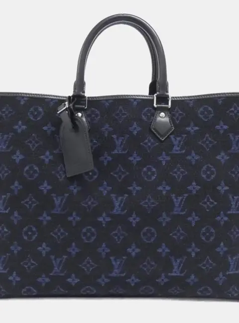 Louis Vuitton Grand Sac Blue Monogram Canvas Leather Top Handle Bag