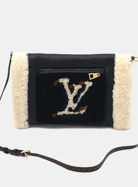 Louis Vuitton Beige, White Calf Leather and Shearling Fur Teddy Muffle Handbag