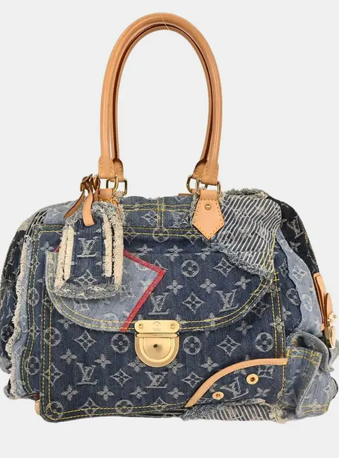 Louis Vuitton Bowly Blue Monogram Denim Patchwork Top Handle Bag