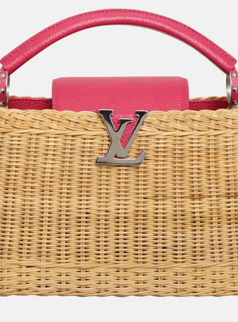 Louis Vuitton Capucines MM Pink Wicker Canvas Leather Top Handle Bag