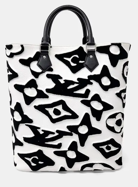 Louis Vuitton Urs Fischer Tote MM Black White Monogram Tufted Coated Canvas Top Handle Bag