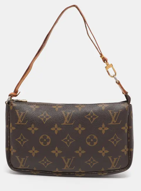 Louis Vuitton Pochette Accessoires Brown Coated Canvas and Leather Clutches